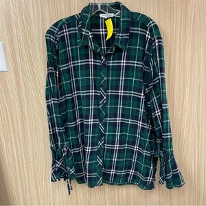 Beach Lunch Lounge green plaid shirt size XL